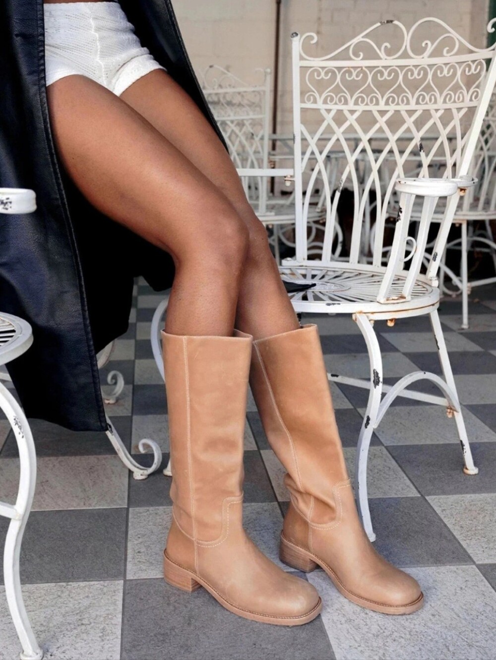 Steve Madden Knee High Boots 10 Tan Leather Riggs Biker Chunky Pull On New $200